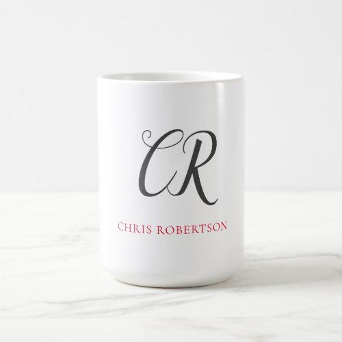 Calligraphy Monogram Name Black Grey Custom Gift Coffee Mug