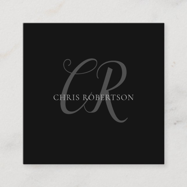 Calligraphy Monogram Name Black Grey Custom Gift Enclosure Card (Front)