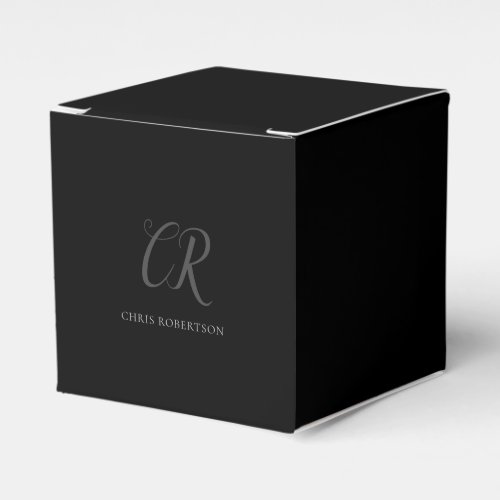 Calligraphy Monogram Name Black Grey Custom Gift Favor Boxes