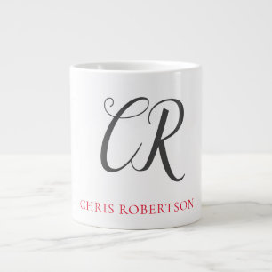 Calligraphy Monogram Name Black Grey Custom Gift Giant Coffee Mug