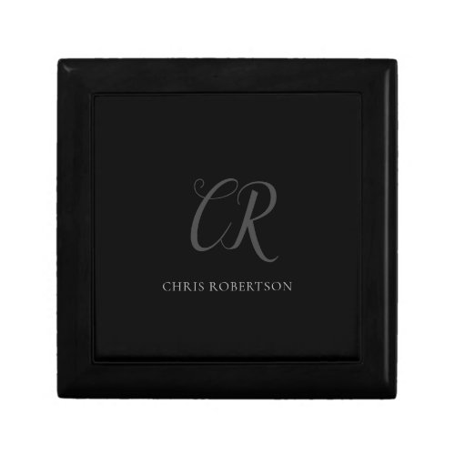Calligraphy Monogram Name Black Grey Custom Gift Gift Box
