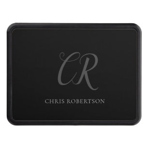 Calligraphy Monogram Name Black Grey Custom Gift Hitch Cover