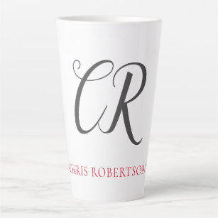 Calligraphy Monogram Name Black Grey Custom Gift Latte Mug