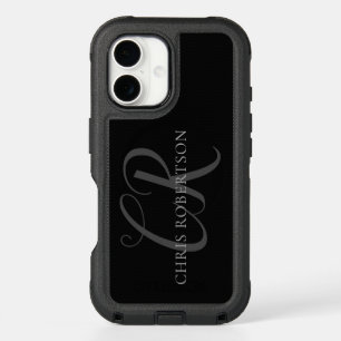 Calligraphy Monogram Name Black Grey Custom Gift iPhone 16 Case