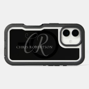 Calligraphy Monogram Name Black Grey Custom Gift iPhone 16 Case