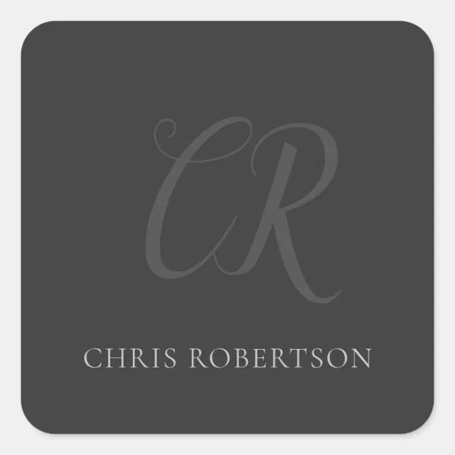 Square Name Monogram Calligraphy Monogram Name Black Grey Custom Gift Square Sticker | Zazzle