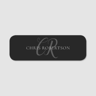 Calligraphy Monogram Name Black Grey Custom Gift Tag