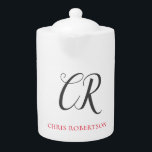Calligraphy Monogram Name Black Grey Custom Gift Teapot<br><div class="desc">It will immediately attract attention with its minimalist and modern design.</div>