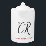 Calligraphy Monogram Name Black Grey Custom Gift Teapot<br><div class="desc">It will immediately attract attention with its minimalist and modern design.</div>