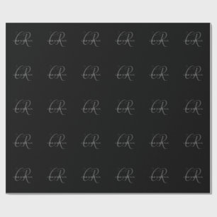 Calligraphy Monogram Name Black Grey Custom Gift Wrapping Paper