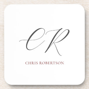 Calligraphy Monogram Name Black White Custom Gift Beverage Coaster