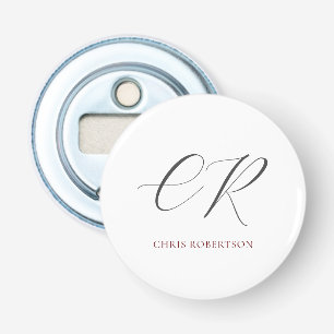Calligraphy Monogram Name Black White Custom Gift Bottle Opener