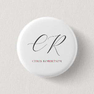 Calligraphy Monogram Name Black White Custom Gift Button