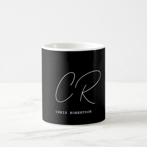 Calligraphy Monogram Name Black White Custom Gift Coffee Mug