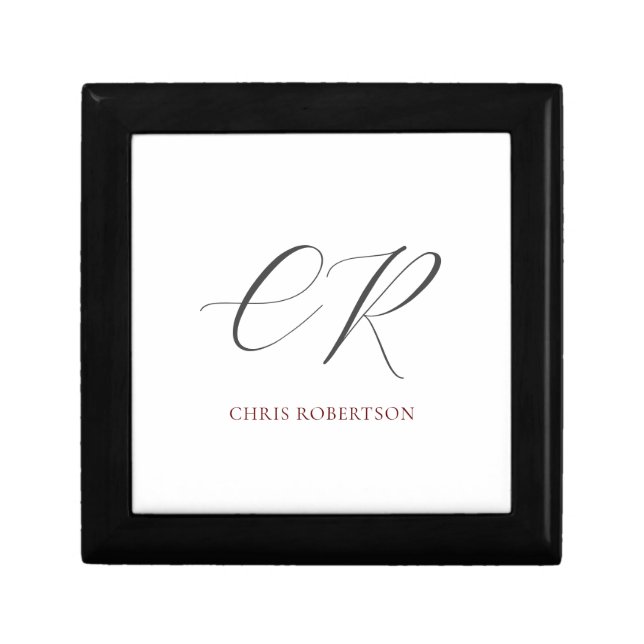 Calligraphy Monogram Name Black White Custom Gift Gift Box (Front)