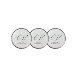 Calligraphy Monogram Name Black White Custom Gift Golf Ball Marker