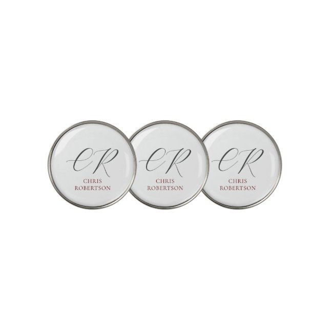 Calligraphy Monogram Name Black White Custom Gift Golf Ball Marker (3 Up)