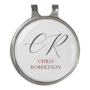 Calligraphy Monogram Name Black White Custom Gift Golf Hat Clip