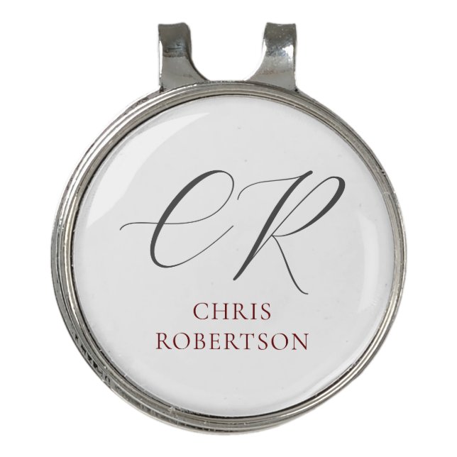 Calligraphy Monogram Name Black White Custom Gift Golf Hat Clip (Front)