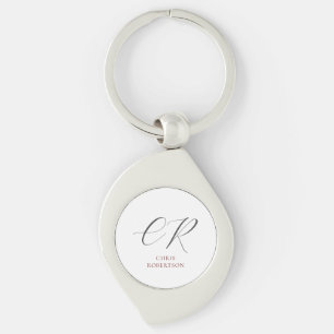 Calligraphy Monogram Name Black White Custom Gift Keychain