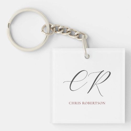 Calligraphy Monogram Name Black White Custom Gift Keychain