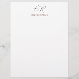 Calligraphy Monogram Name Black White Custom Gift Letterhead
