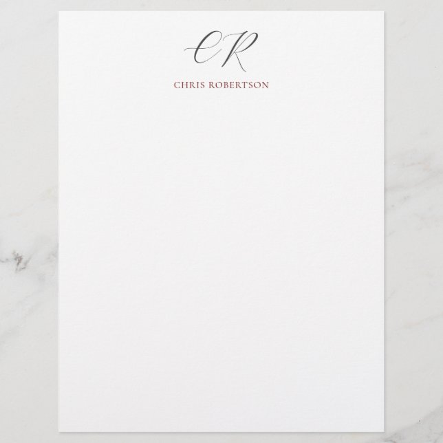 Calligraphy Monogram Name Black White Custom Gift Letterhead (Front)