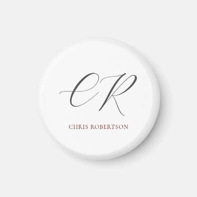 Calligraphy Monogram Name Black White Custom Gift Magnet (Front)