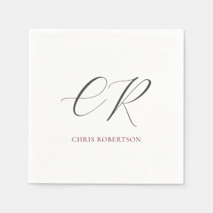 Calligraphy Monogram Name Black White Custom Gift Napkins