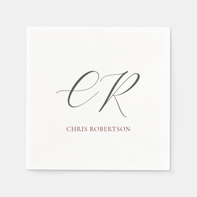 Calligraphy Monogram Name Black White Custom Gift Napkins (Front)