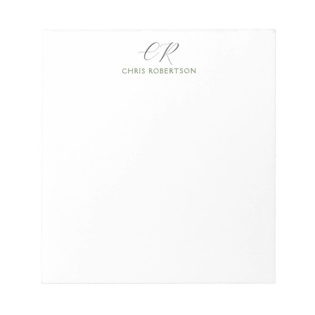 Calligraphy Monogram Name Black White Custom Notepad (Front)