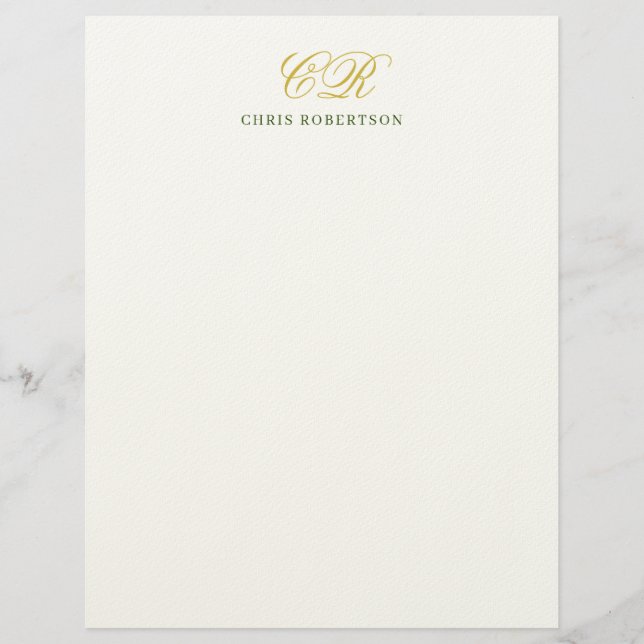 Calligraphy Monogram Name Gold Black White Color Letterhead (Front)
