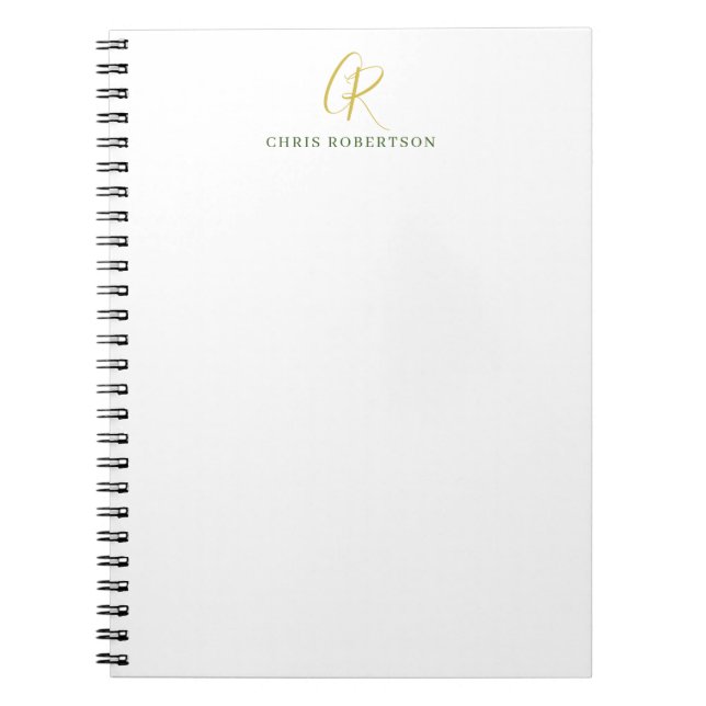 Calligraphy Monogram Name Gold Black White Color Notebook (Front)