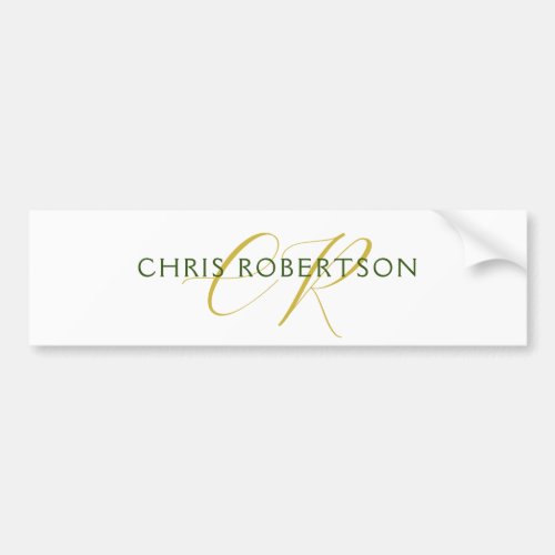 Calligraphy Monogram Name Gold Black White Custom Bumper Sticker