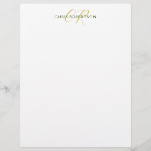 Calligraphy Monogram Name Gold Black White Custom Letterhead