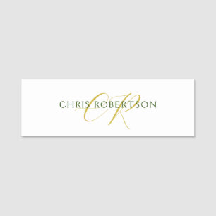 Calligraphy Monogram Name Gold Black White Custom Name Tag