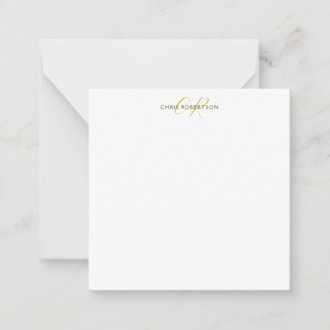 Calligraphy Monogram Name Gold Black White Custom Note Card (Front)