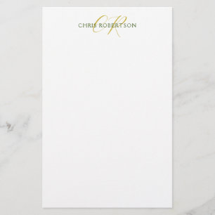 Calligraphy Monogram Name Gold Black White Custom Stationery