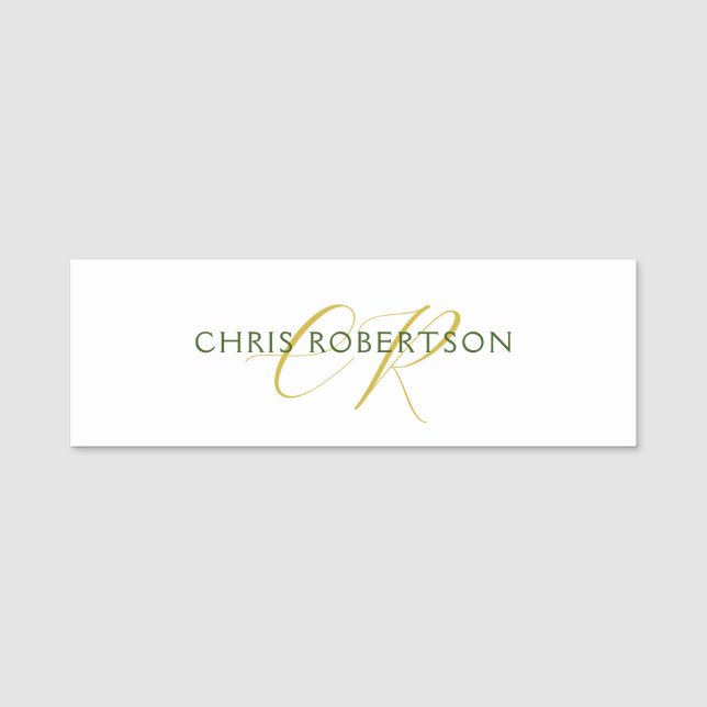 Calligraphy Monogram Name Gold Black White Custom Tag (Front)