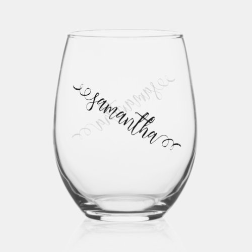 Calligraphy Monogram Name Personalized  Stemless Wine Glass