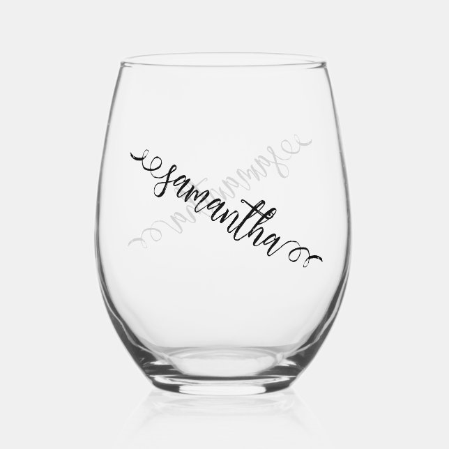 Calligraphy Monogram Name Personalized  Stemless Wine Glass (Front)