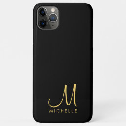 Calligraphy Monogram Name Template Black &amp; Gold iPhone 11 Pro Max Case