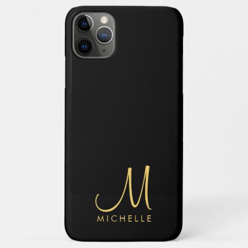 Calligraphy Monogram Name Template Black  Gold iPhone 11 Pro Max Case
