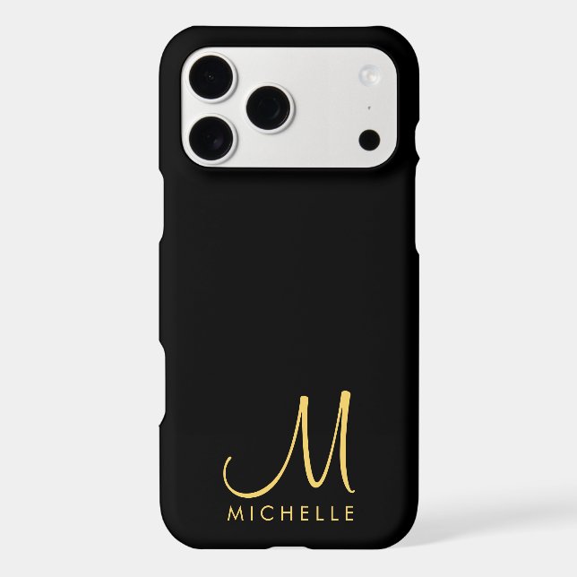 Calligraphy Monogram Name Template Black & Gold Iphone Case (Back)
