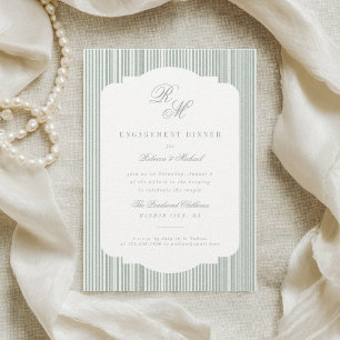 Calligraphy Monogram Sage Stripes Engagement Party Invitation