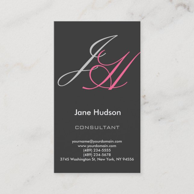 Calligraphy Monogram Simple Plain Business Card (Front)