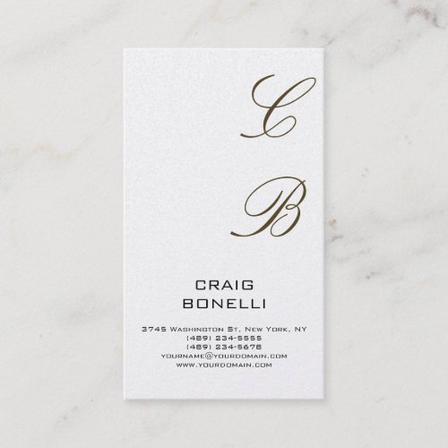 Calligraphy Monogram Vertical Plain Business Card