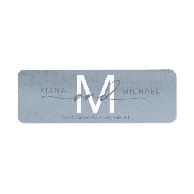 Calligraphy Monogram Wedding Dusty Blue ID771 Label (Front)