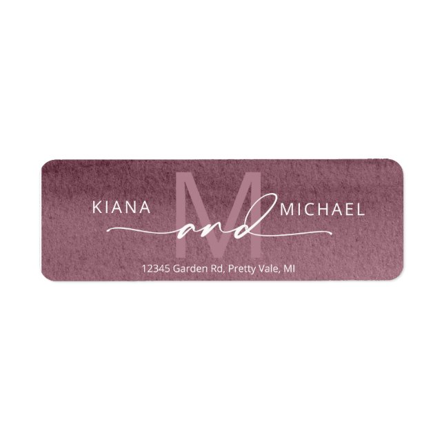 Calligraphy Monogram Wedding Mauve ID771 Label (Front)