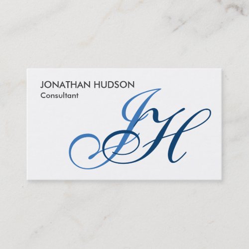 Calligraphy Monogram White Blue Business Card